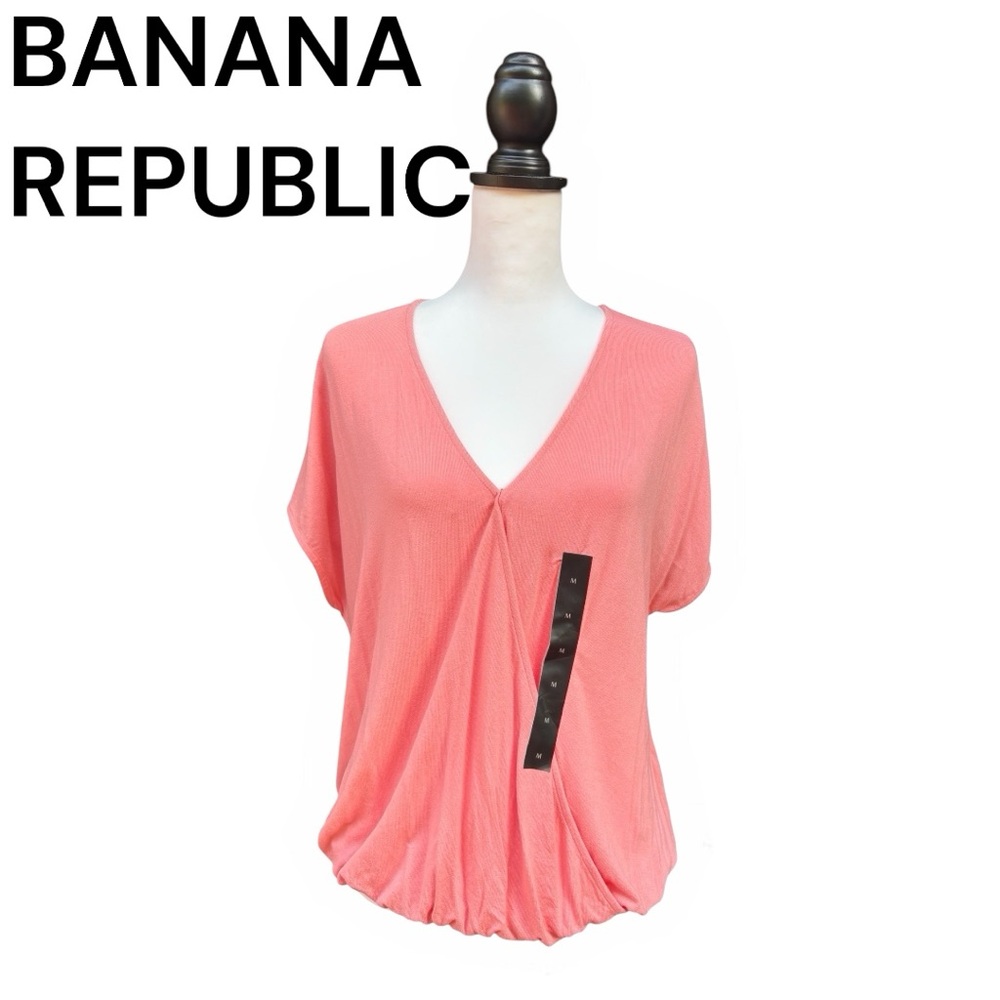 Banana Republic Coral V-Neck Blouse Crossed Front  Women's Top Size M